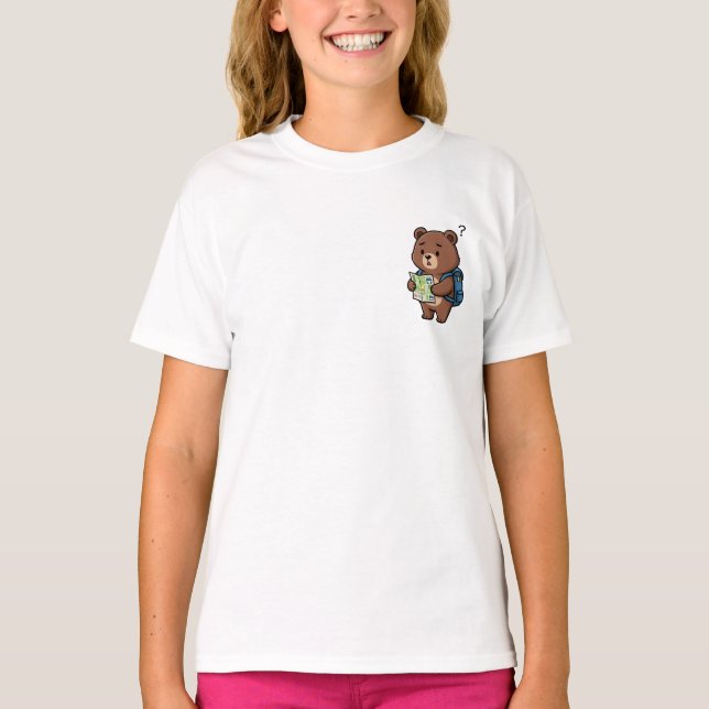T-shirt Confused Cute Cartoon Bear Tourist Holding Map (Devant)