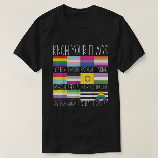 T-shirt Connaissez vos drapeaux LGBTQ+ Gay pride Drapeau T (Design devant)