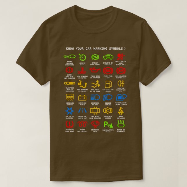 T-shirt Connaître votre voiture Avertissement lumières Méc (Design devant)