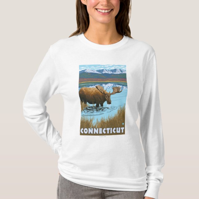 T-shirt ConnecticutMoose buvant dans le lac (Devant)