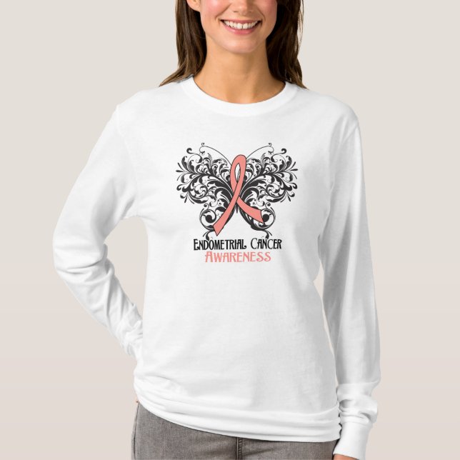 T-shirt Conscience de cancer du corps utérin de papillon (Devant)