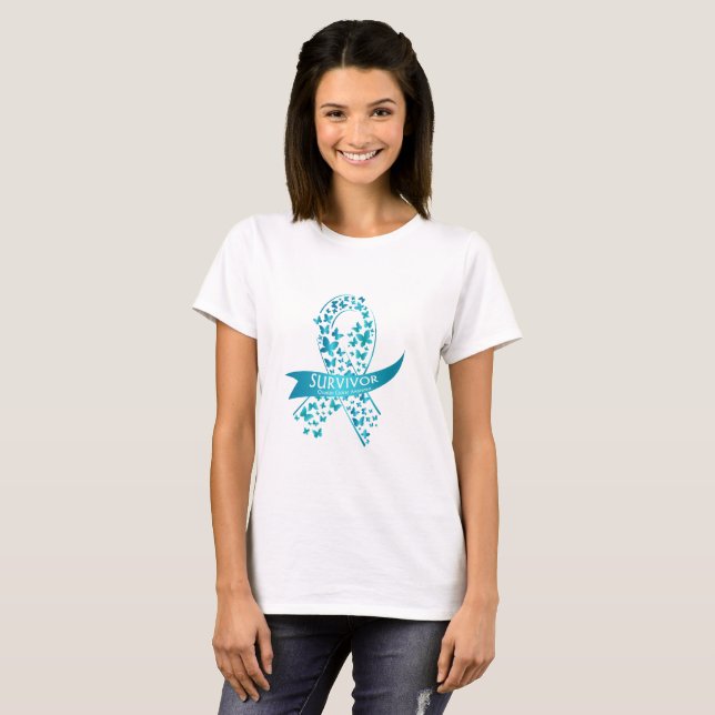 T-shirt Conscience de Cancer ovarien de survivant (Devant entier)