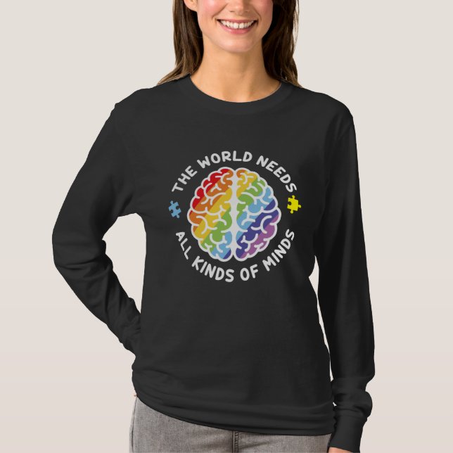 T-shirt Conscience de l'autisme, le cerveau, le monde a be (Devant)