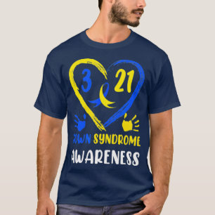 T-shirt Conscience du syndrome de bas Coeur bleu jaune Cou