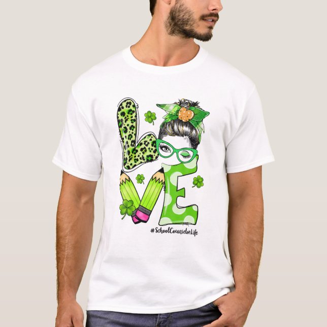 T-shirt Conseiller Vie Bun Messy Trèfles St Patrick Da (Devant)
