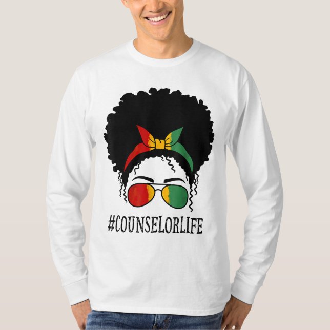 T-shirt Conseillère Femmes Africaines Messy Bun Black Hist (Devant)