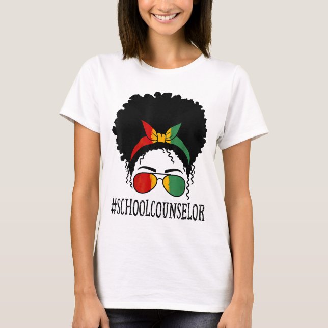 T-shirt Conseillère scolaire Femmes africaines Messy Bun B (Devant)