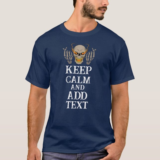 T-shirt Conserver le calme Photo personnalisée et texte bl (Devant)