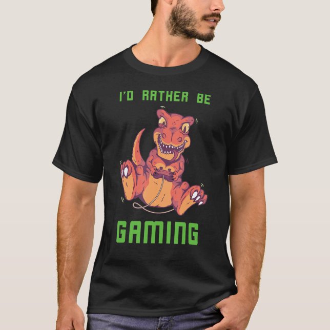 T-shirt Console Gamer Dino Rex Jeu Je préfère être Comput (Devant)