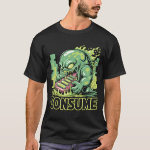 T-shirt Consommer Monster Manger Téléphone Drôle Social Co