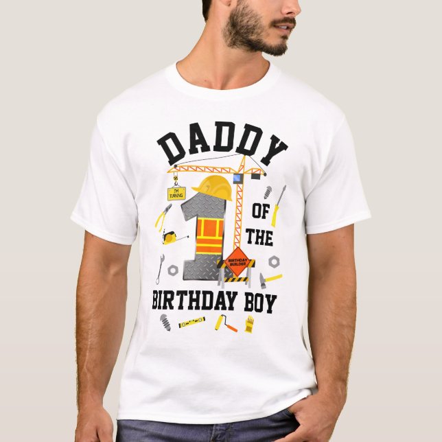 T-shirt Constructeur papa du premier garçon d'anniversaire (Devant)