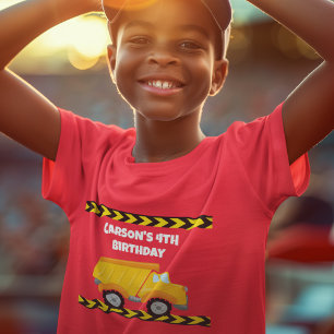 T-shirt Construction Anniversaire Fête Camion Rouge Enfant