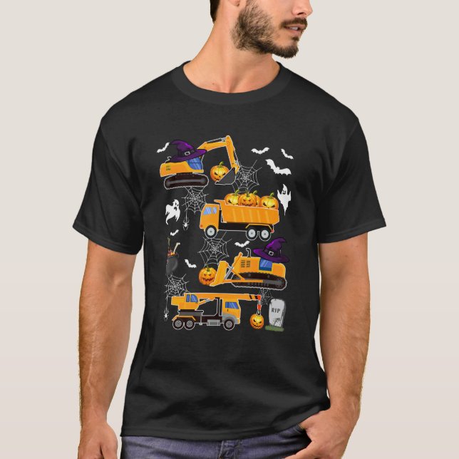 T-shirt Construction Vehicle Halloween Crane Truck Pumpkin (Devant)