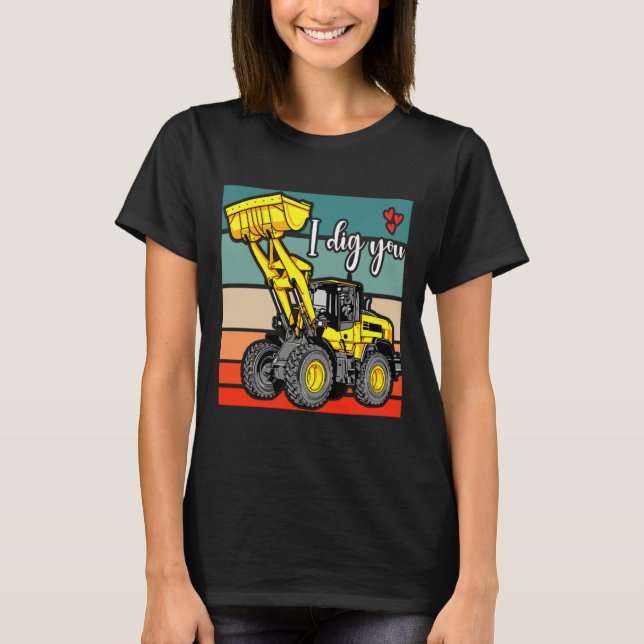 T-shirt Construction Vehicles Valentines Hearts Excavator  (Devant)