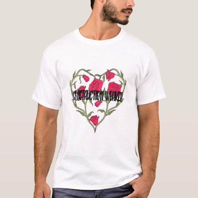 T-shirt Construction Worker Heart Rose (Devant)