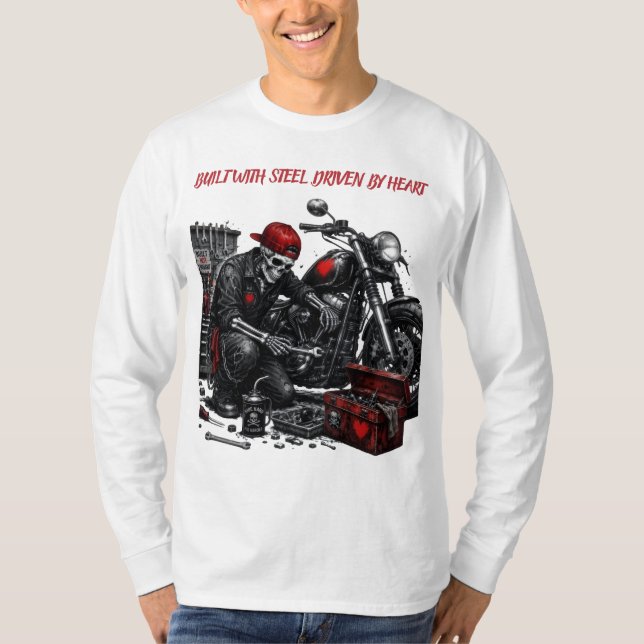 T-shirt Construit en acier. Propulsé par le cœur. (Devant)