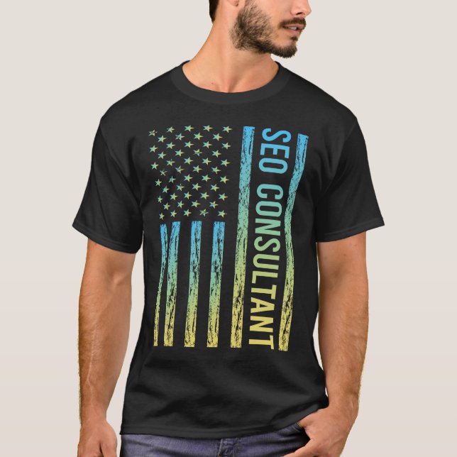 T-shirt Consultant en référencement jaune bleu (Devant)