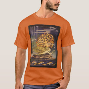 T-shirt Conte de fées vintage, petite sirène dans le corai