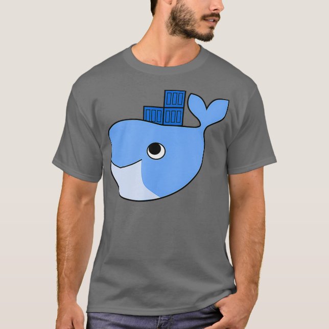 T-shirt Conteneur d'échauffement de Docker sur Blue Whale  (Devant)