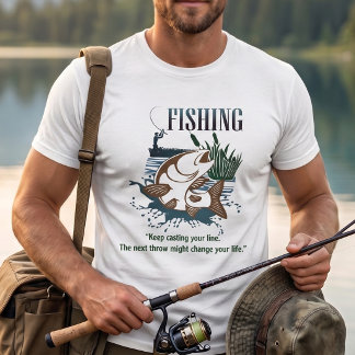 T-shirt "Continuez à jeter votre ligne" Art de pêche vinta