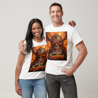 T-shirt Continuez à sourire, démon maléfique, art de fanta