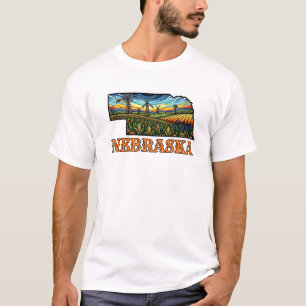 T-shirt Contour de tatouage de style Nebraska avec champs