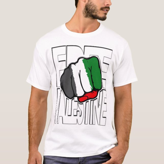 T-shirt Contour libre de "poing" de la Palestine (Devant)