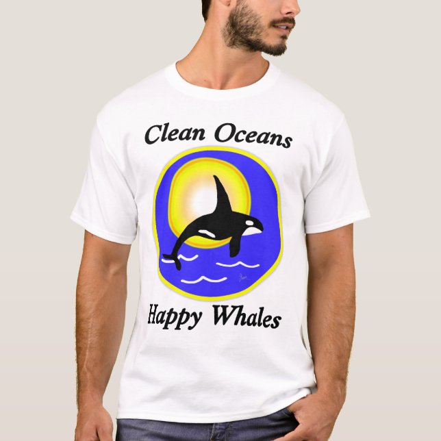 T-shirt Contraste heureux T de baleines d'océan propre (Devant)