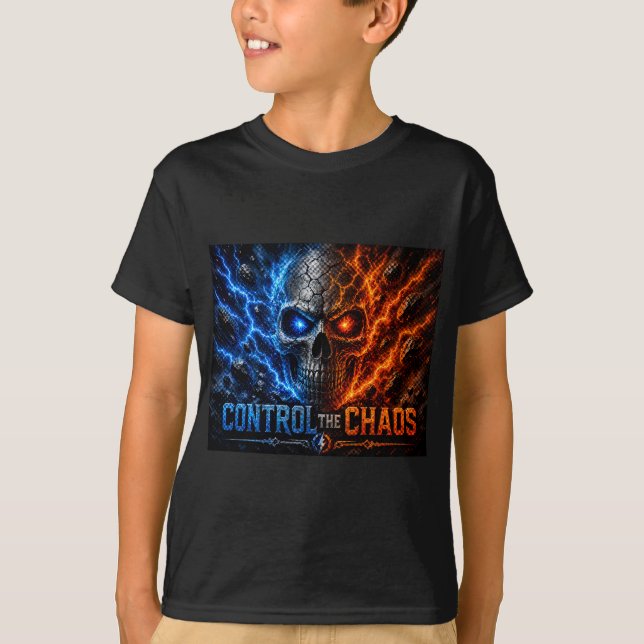 T-shirt Control the Chaos Skull – Fire & Ice Split Face |  (Devant)