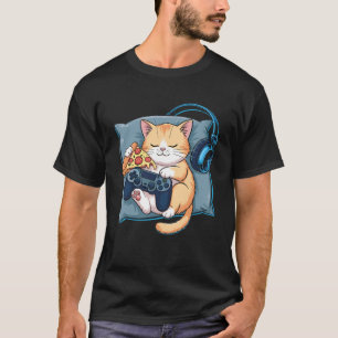 T-shirt Contrôle de jeu vidéo de chat mignon Pizza Blague