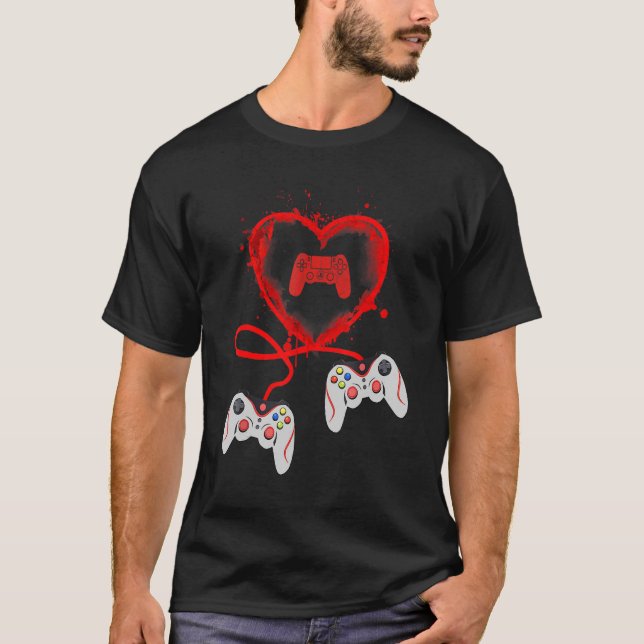 T-shirt Contrôleur de coeur du joueur vidéo Valentine's Da (Devant)