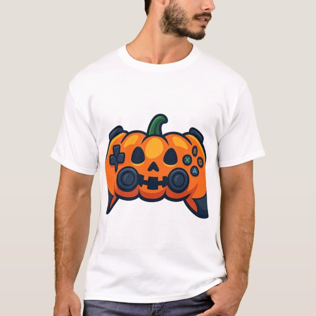 T-shirt Contrôleur de jeu Citrouille d'horreur (Devant)