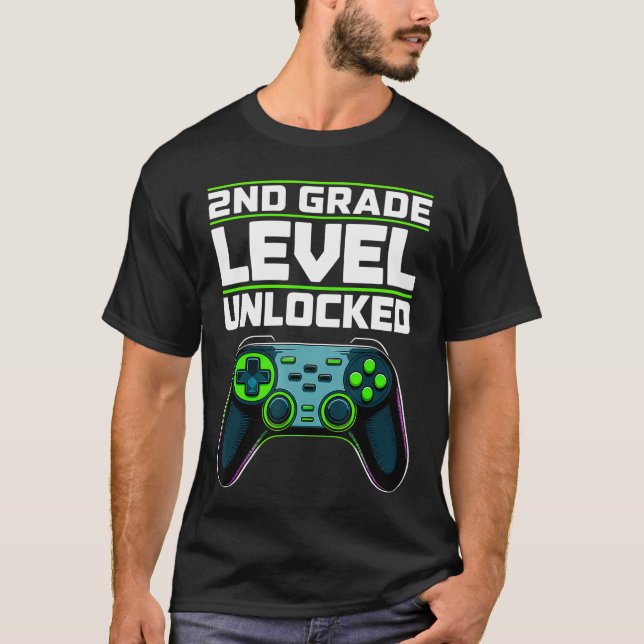 T-shirt Contrôleur de jeu débloqué de niveau 2e année Reto (Devant)