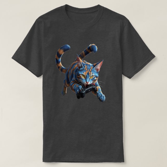 T-shirt Contrôleur de jeu Manette de jeu Bite Tabby Chat S (Design devant)