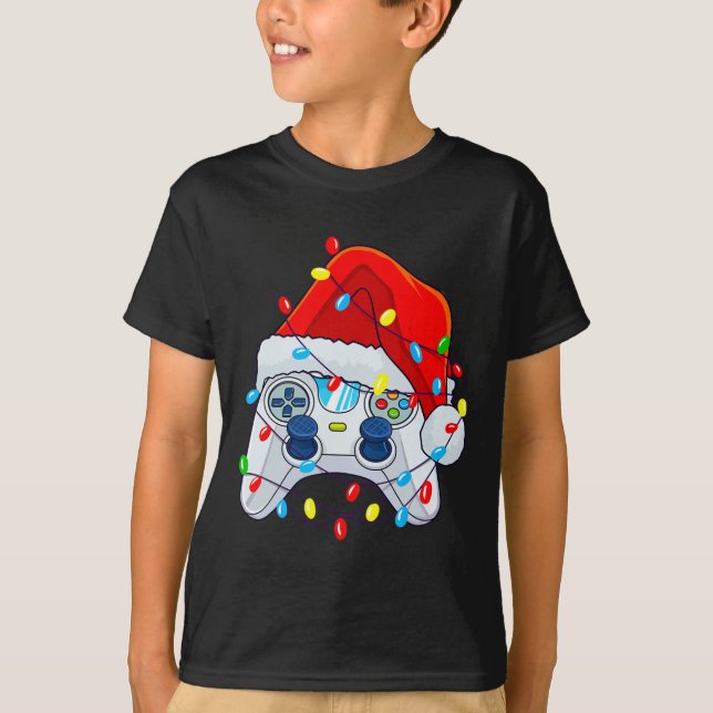 T-shirt Contrôleur de jeu Noël Santa Hat Gamer Boys 1 (Devant)