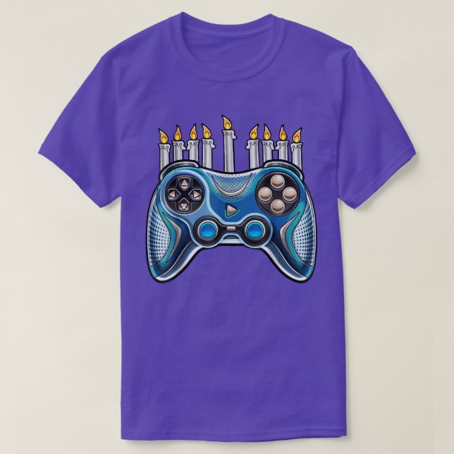T-shirt Contrôleur de jeu vidéo amusant Hanoukka Menorah C (Design devant)