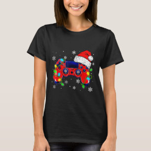 T-shirt Contrôleur de jeu vidéo de Noël Santa Hat Gamer Bo