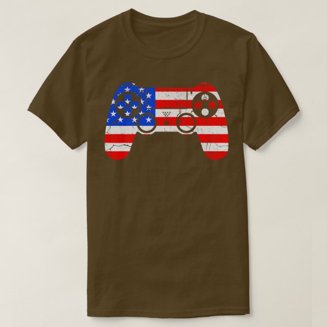 T-shirt Contrôleur de jeu vidéo drapeau USA 4 juillet Game (Design devant)