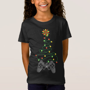 T-Shirt Contrôleur de jeu vidéo Feux d'arbre de Noël amusa