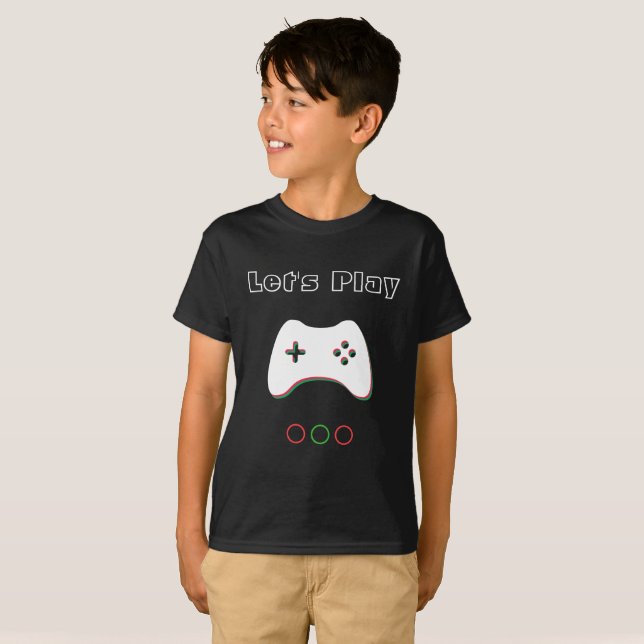 T-shirt Contrôleur de jeu vidéo, Let's Play, Red & Green A (Devant entier)