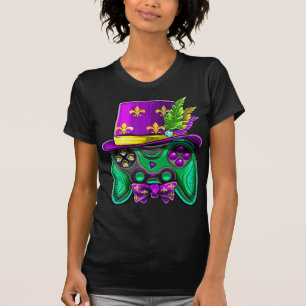 T-shirt Contrôleur de jeu vidéo Mardi Gras Jester Casquett