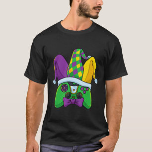 T-shirt Contrôleur de jeu vidéo Mardi Gras Jester Casquett