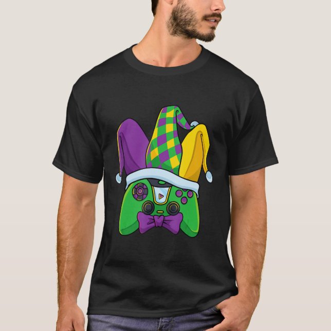 T-shirt Contrôleur de jeu vidéo Mardi Gras Jester Casquett (Devant)