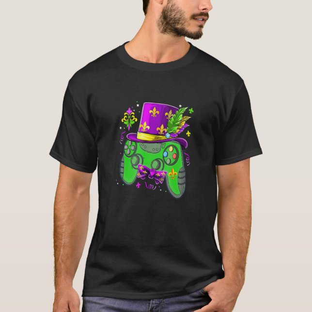 T-shirt Contrôleur de jeu vidéo Mardi Gras Jester Casquett (Devant)