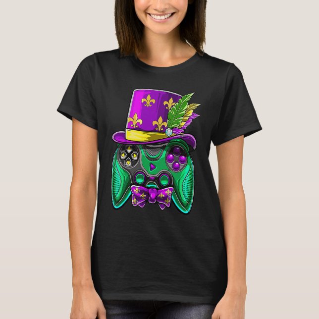 T-shirt Contrôleur de jeu vidéo Mardi Gras pour Gamer Mard (Devant)