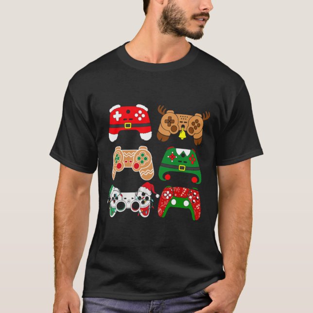 T-shirt Contrôleur de jeu vidéo Noël Santa Hat Gamer Bo (Devant)