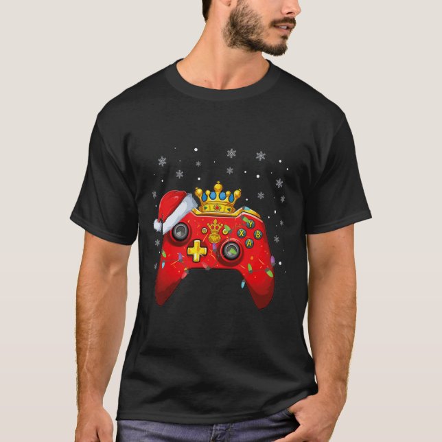 T-shirt Contrôleur de jeu vidéo Noël Santa Hat Gamer Bo (Devant)