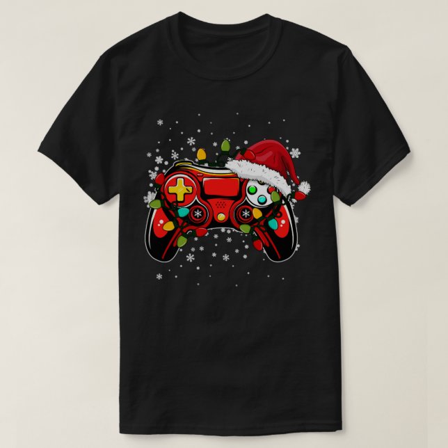 T-shirt Contrôleur de jeu vidéo Noël Santa Hat Gamer Bo (Design devant)