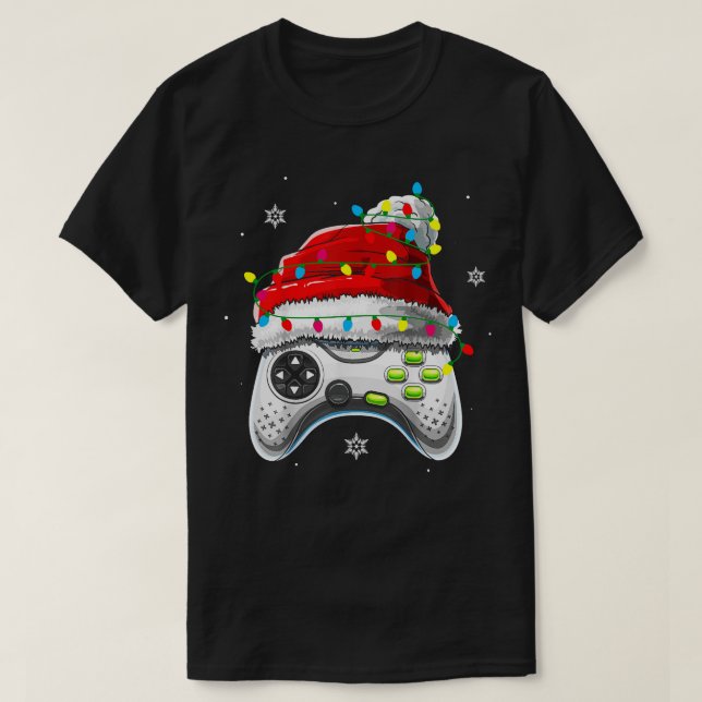 T-shirt Contrôleur de jeu vidéo Noël Santa Hat Garçons Enf (Design devant)