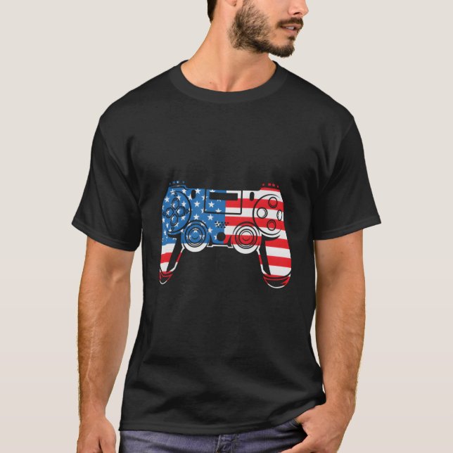 T-shirt Contrôleur de jeux vidéo Quatrième 4 juillet améri (Devant)